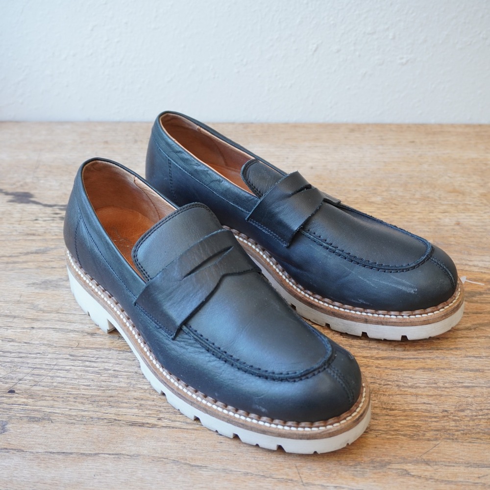 Miz Mooz Size 39 Wylan Black Leather Penny Loafer Chunky Lug Sole Preppy